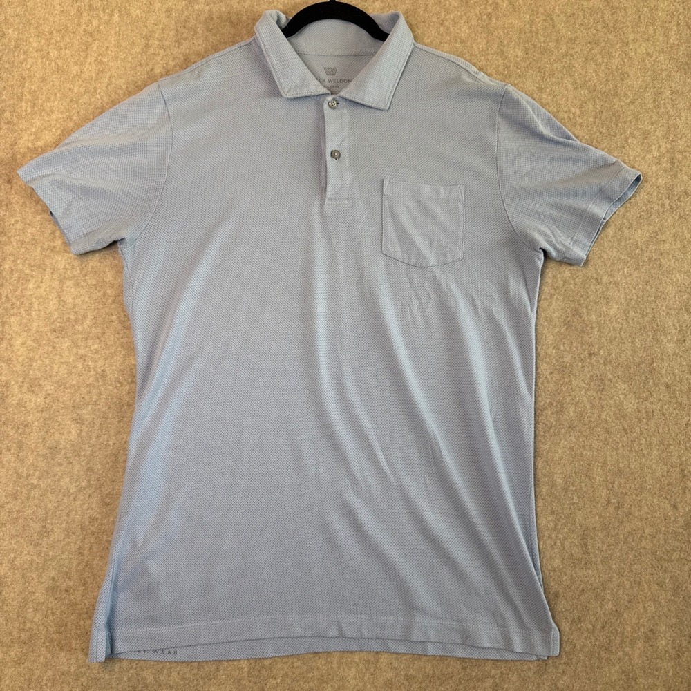 Mack Weldon Vesper Polo Shirt Mens XL Light Blue Micro Mesh Short Sleeve Pocket
